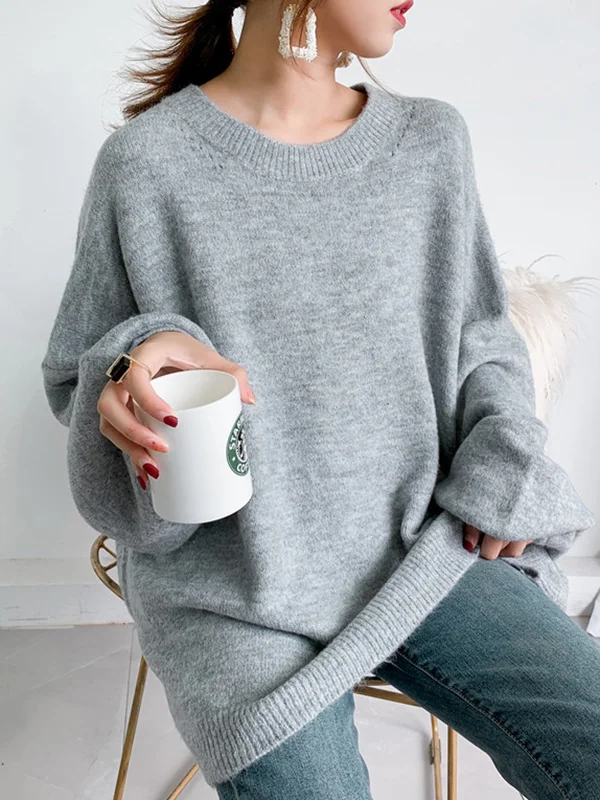 Effortless Sophistication: Mohair-Blend Loose Sweater Tops with Balloon ...