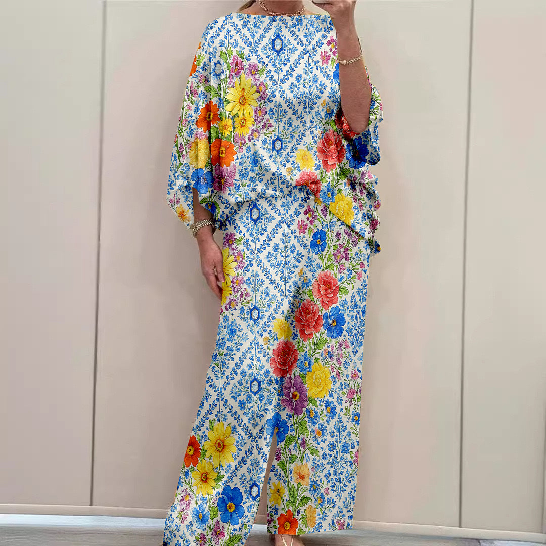 Women Long Sleeve V-neck Graphic Floral Printed Top