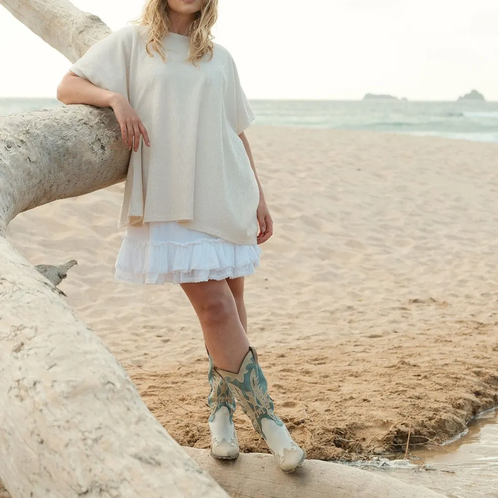 Multicolor Patchwork Pointed Toe Chunky Heel Cowgirl Mid-Calf Boots