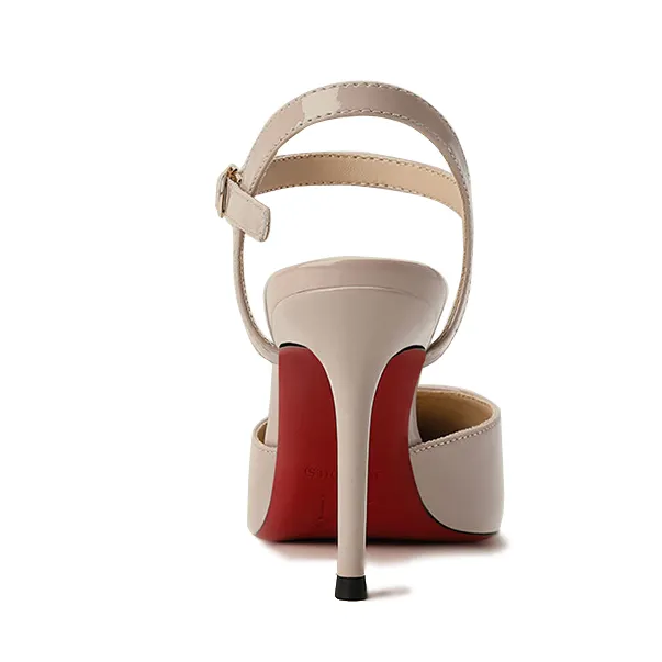 60mm/80mm Women's Kitten Heels Pumps Pointed Toe Slingback Red Bottoms Sandals-vocosishoes