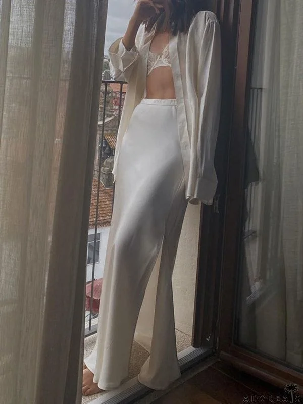 High Waisted Loose Solid Color Split-Side Skirts Bottoms