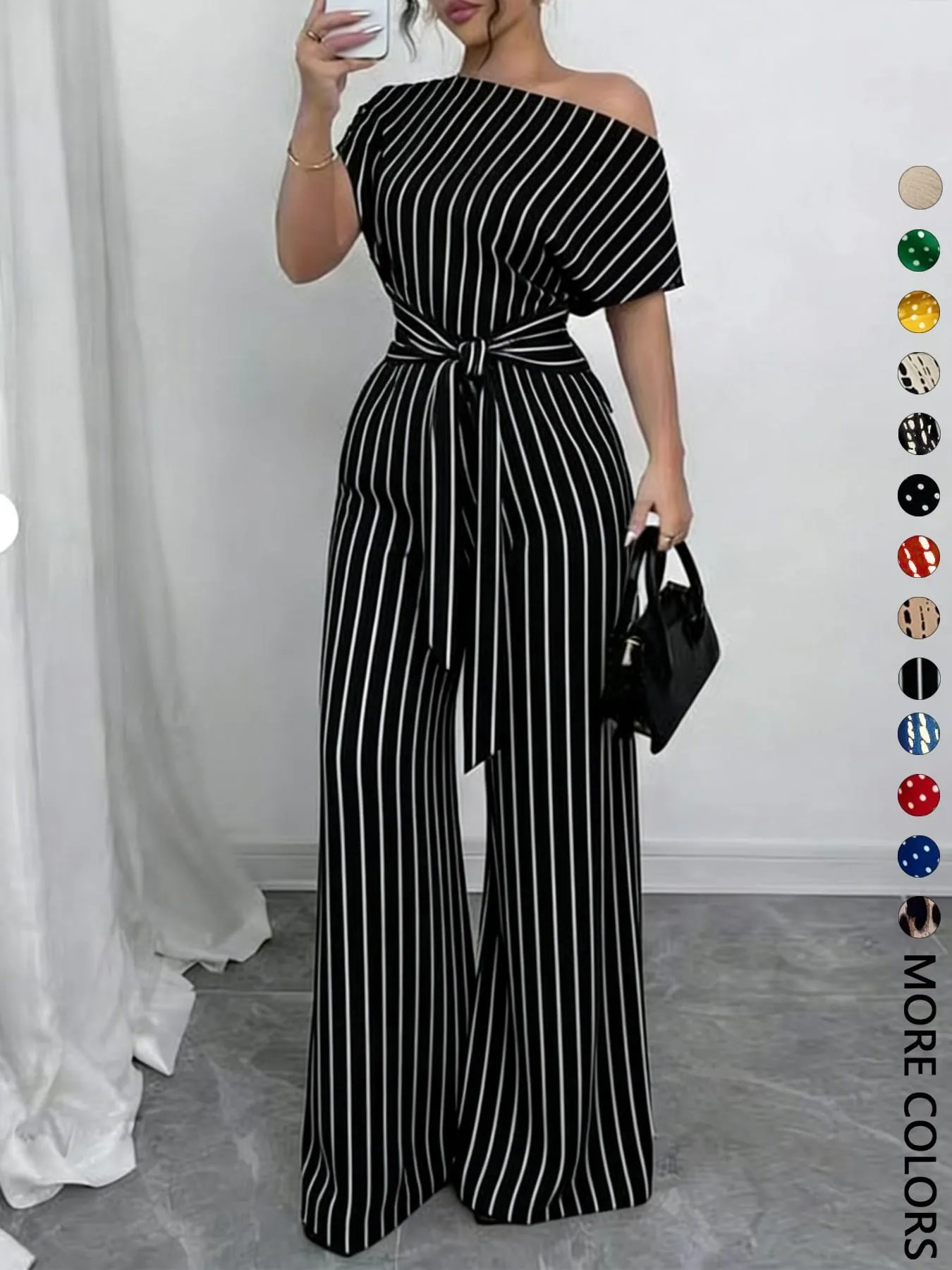 Women's All Over Print Leopard Tie Front Loose Jumpsuit, Casual Asymmetrical Neck Jumpsuit for Spring & Fall, Women's Clothes for Daily Wear Women's All Over Print Leopard Tie Front Loose Jumpsuit, Casual Asymmetrical Neck Jumpsuit for Spring & Fall, Women's Clothes for Daily Wear