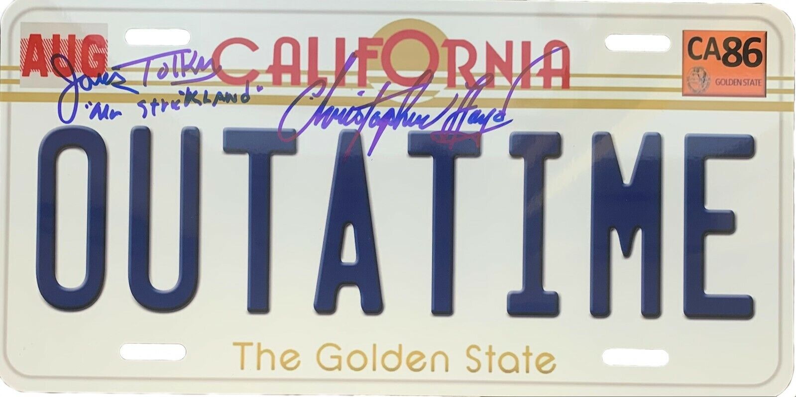 James Tolkan Christopher Lloyd autographed Back To The Future License Plate PSA