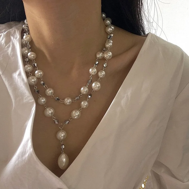 DOUBLE-LAYER DROP PENDANT NECKLACE | Double layered wear