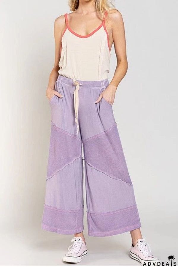 Casual Solid Color Stitching 9 Points Straight Pants