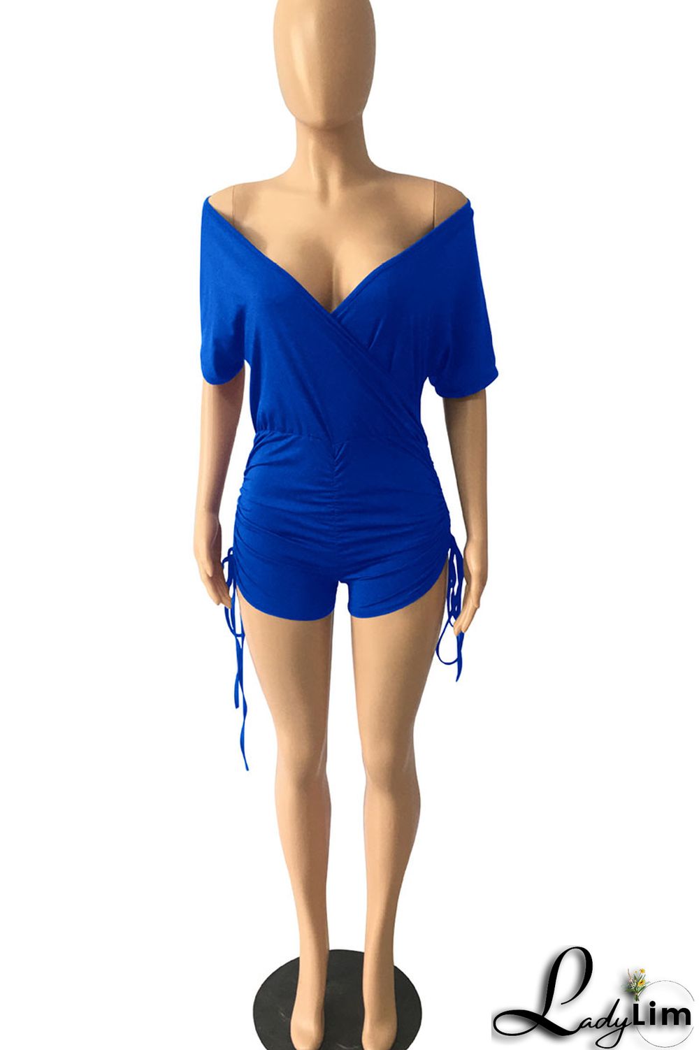 Royal Blue Sexy Solid Split Joint V Neck Regular Jumpsuits