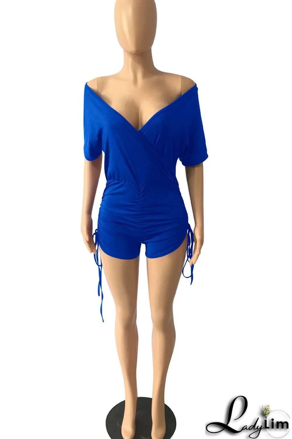 Royal Blue Sexy Solid Split Joint V Neck Regular Jumpsuits