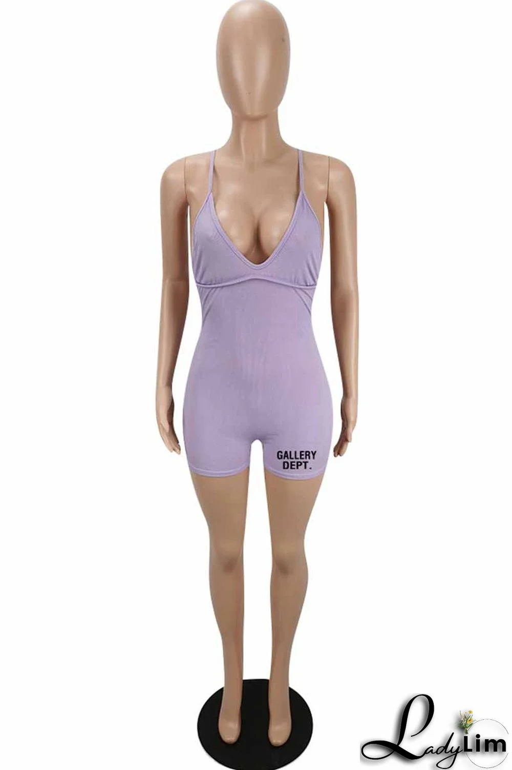 Purple Street Print Letter V Neck Jumpsuits