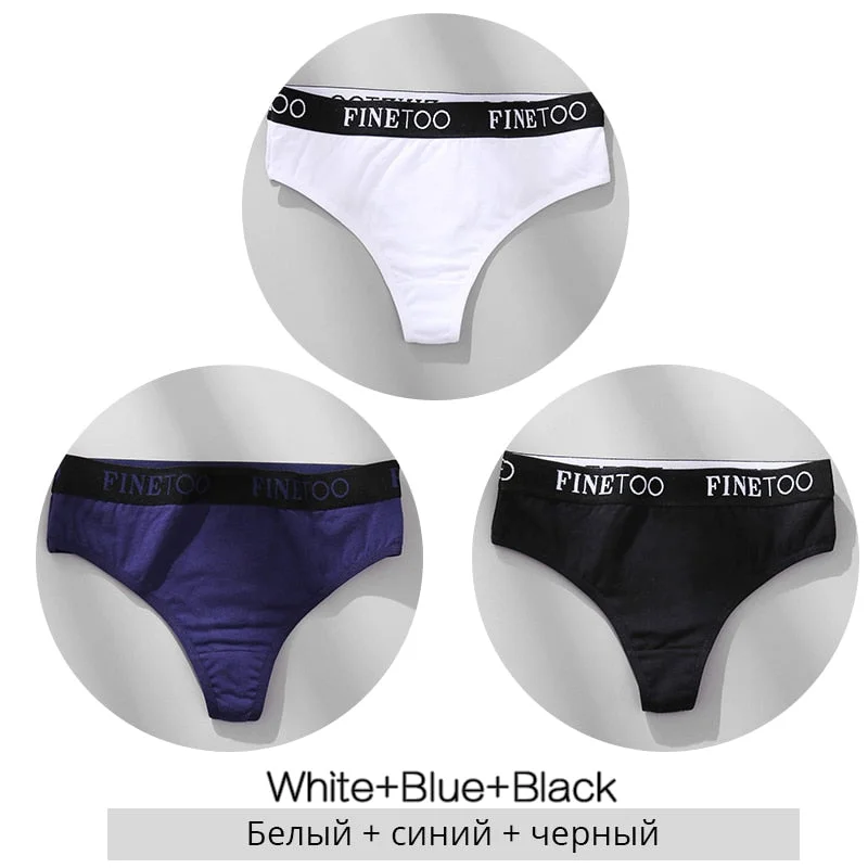 FINETOO Cotton Thongs Women Wide Belt Letter G-string Underwear M-XL Girls T-back Underpants Comfortable Thong Panties Lingerie