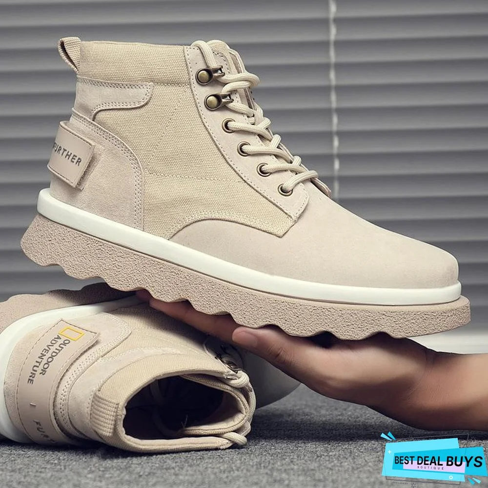 Autumn Martin Boots Men's New Leather Trend Fashion High-Top Tooling Boots Retro British Style Mid-Top Men's Shoes