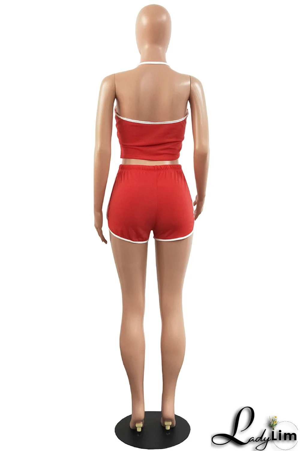 Burgundy Sexy Casual Letter Print Backless Halter Sleeveless Two Pieces