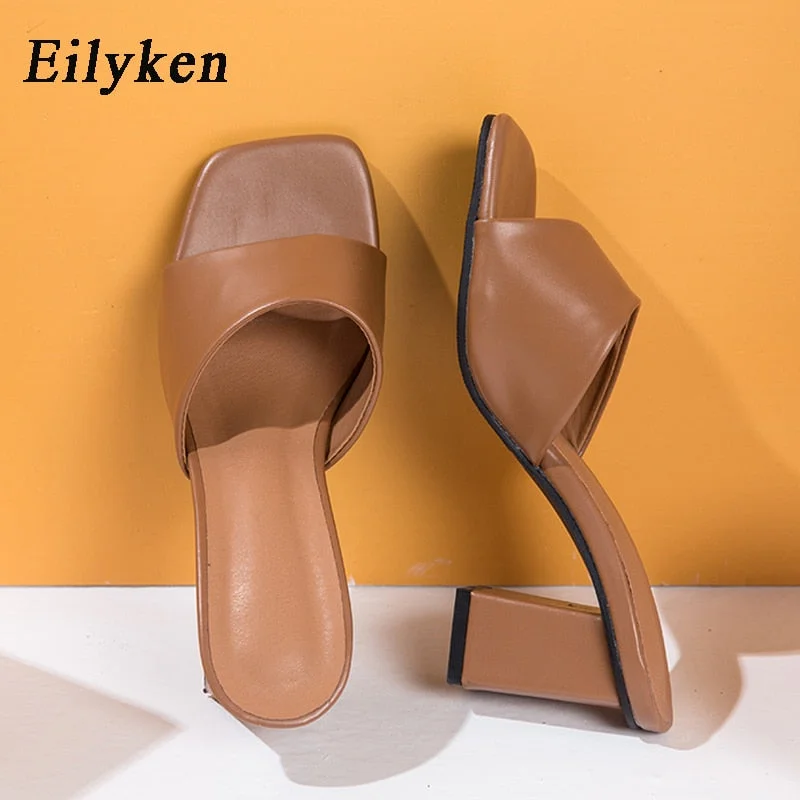 Eilyken 2022 New Women Slipper Summer Outdoor Sandal Square High Heel Slip On Flip Flop Elegant Women Slides Sandal size 41 42