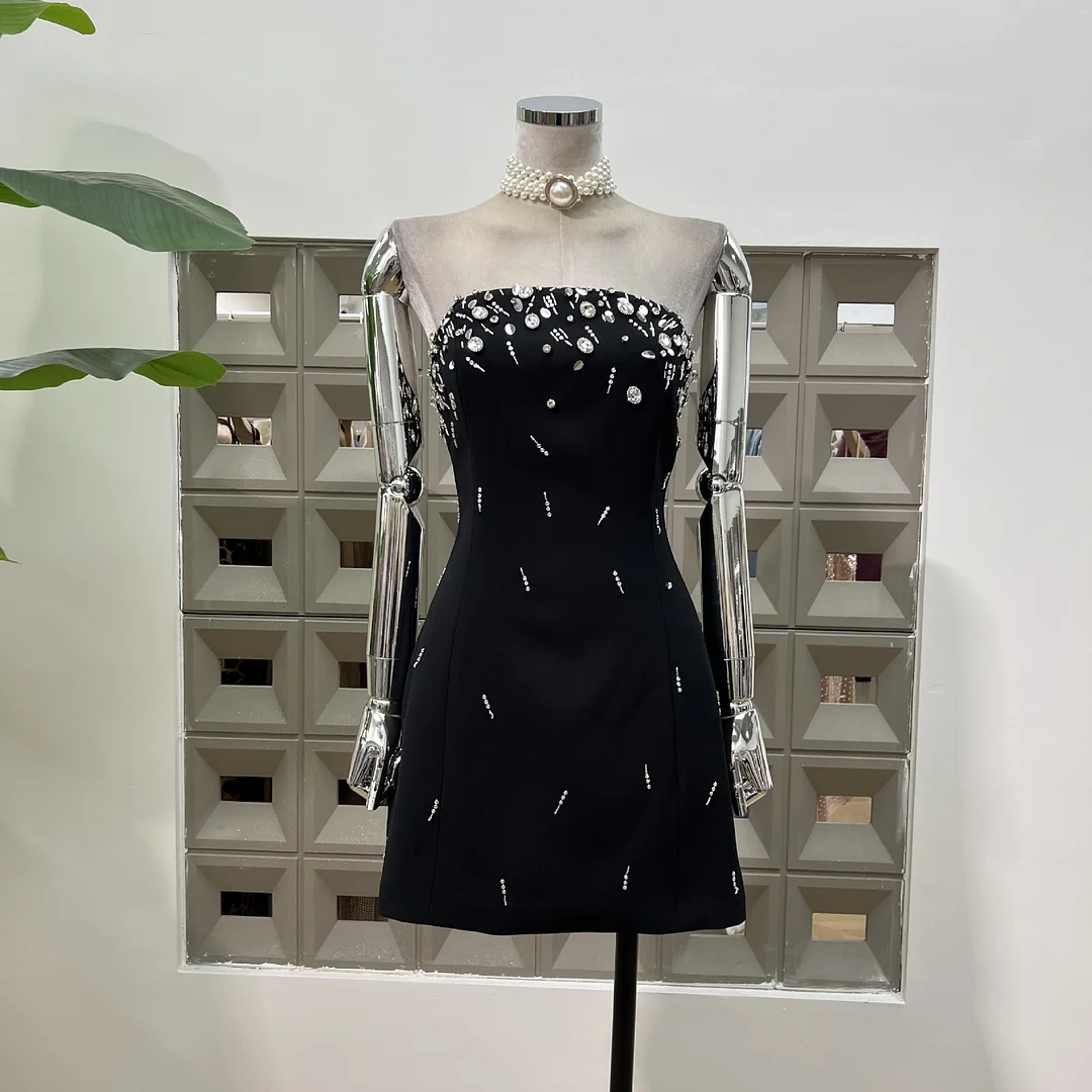 Brownm High-End Famous Yuan Qianjin Charming Exquisite Pure Hand Nail Beaded Tectored Dress Light Luxury Dress Waist