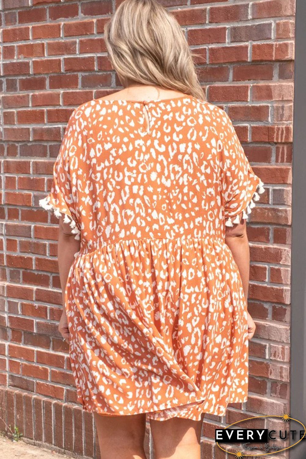 Orange Printed Tasseled Plus Size Swing Mini Dress