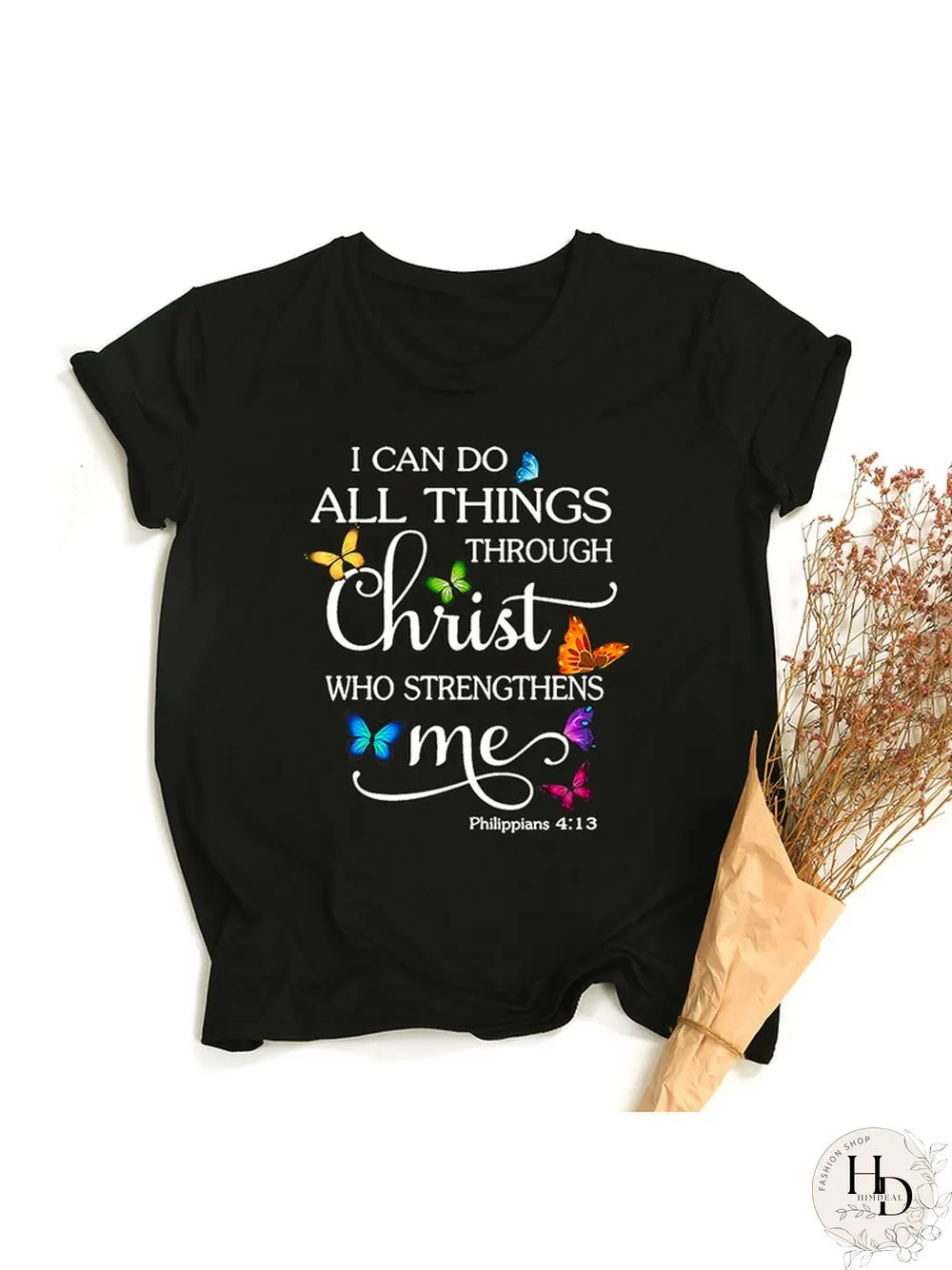 Butterfly Can All Things Philippians Women Aesthetic Graphic Shirts Casual Christian Jesus
