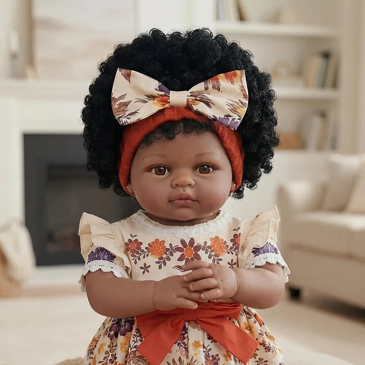 [Pre-Order] 17" Reborn Baby Dolls with Subtle Chest Movements and Heartbeat-Like Rhythm, Chocolate Skin Baby Dolls with Tiny Feet