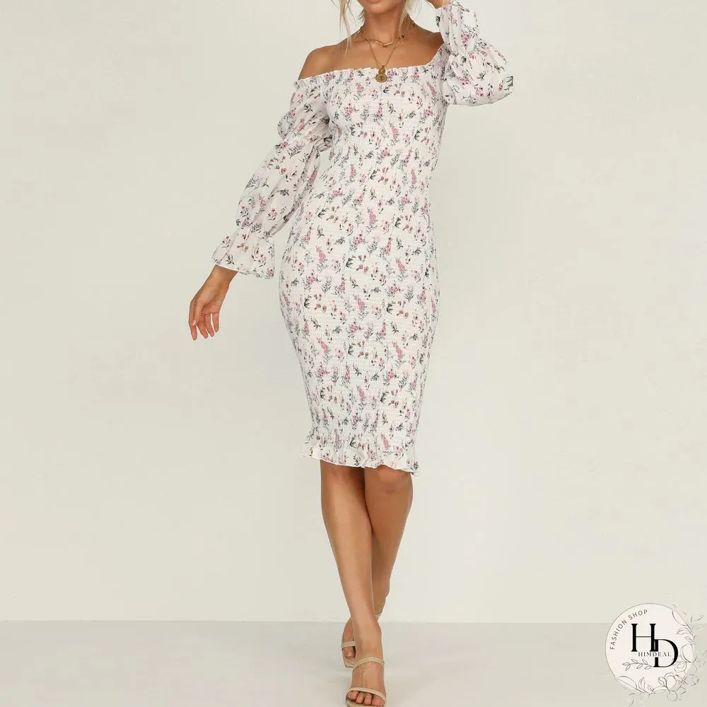 Fashion strapless printed tight-fitting mid-length package hip skirt spring and summer
