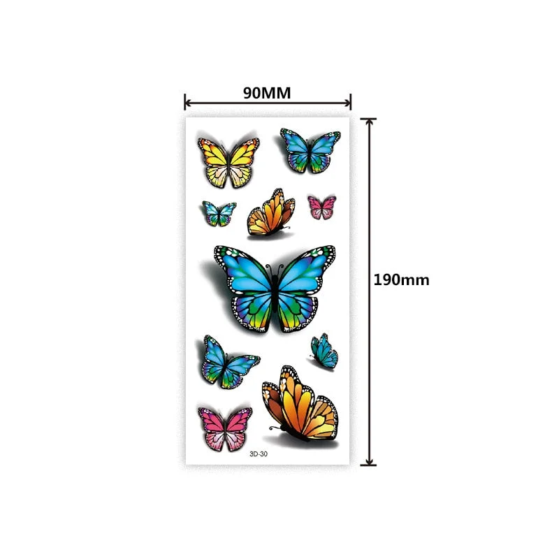 Waterproof 3D tattoo sticker Three-dimensional color printing tattoo sticker Butterfly flower animal color tattoo sticker