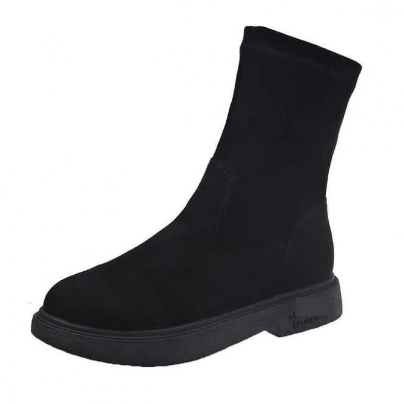 Black Brown Flocked Thick Heel Ankle Boots Women Winter Ladies Shoes Green Elegant Round Toe Warm Suede Ankle Boots