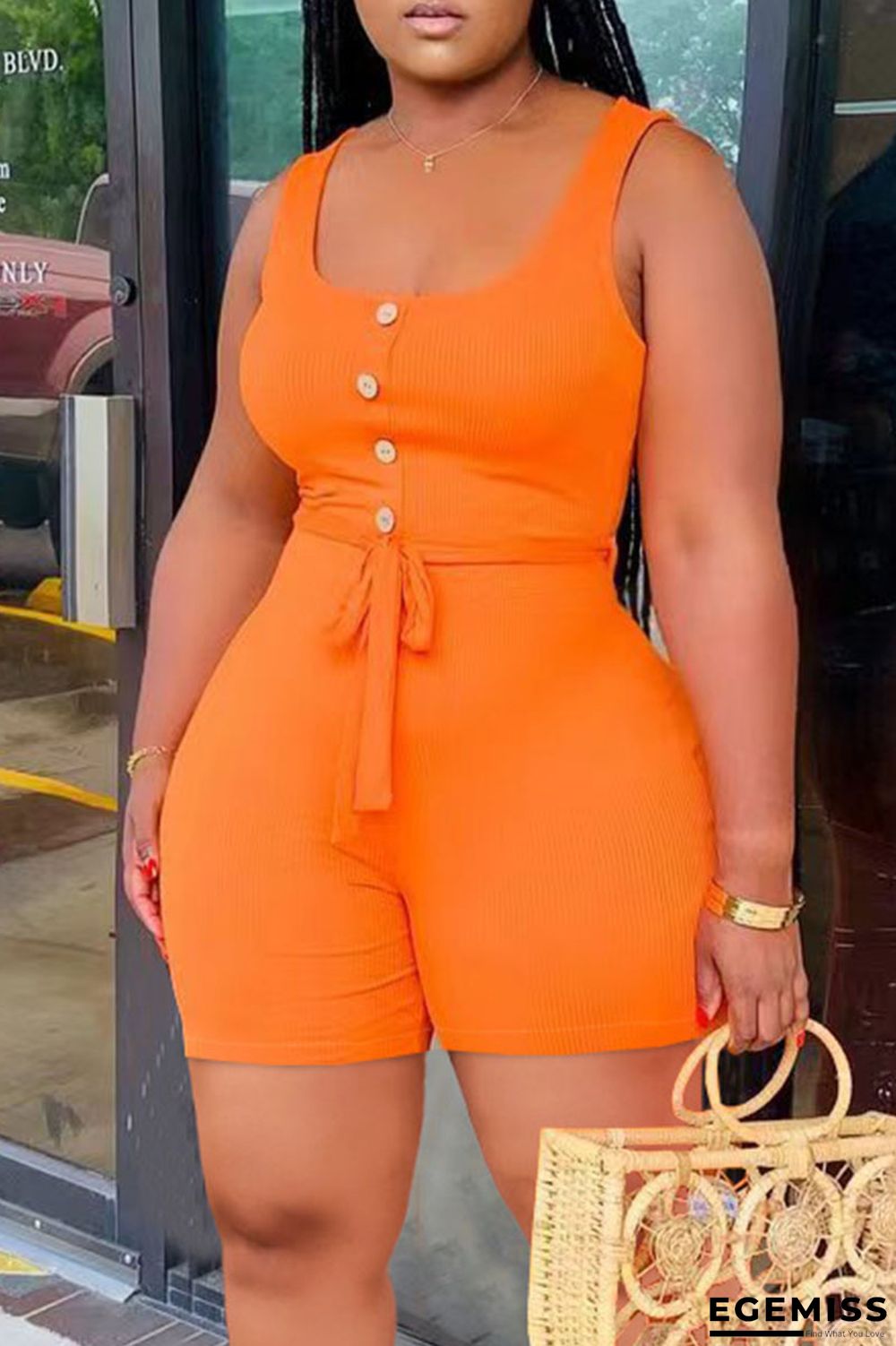 Orange Casual Solid Bandage Patchwork U Neck Straight Jumpsuits | EGEMISS