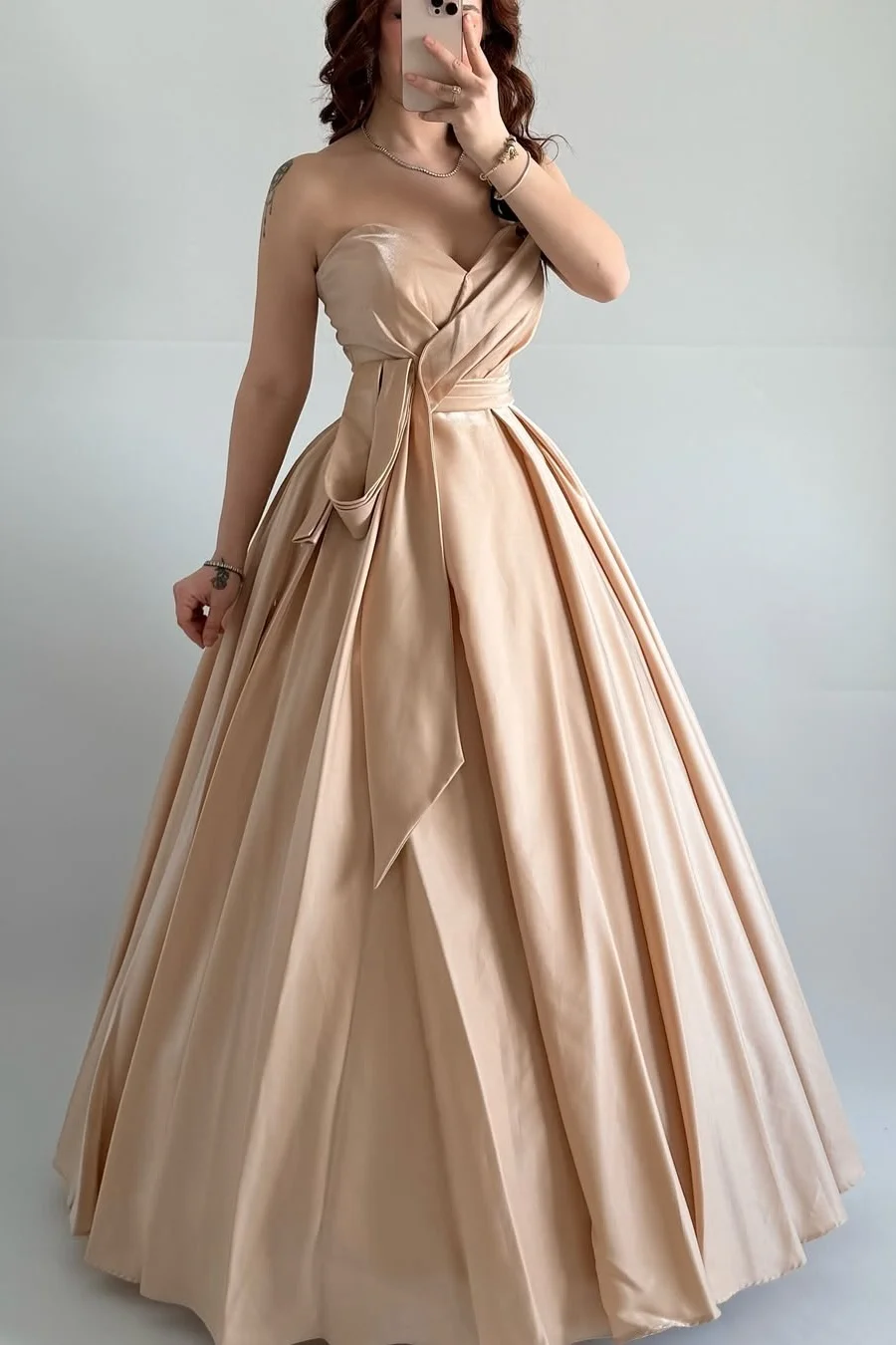 Daisda Sleeveless Strapless V-Neck A-Line Prom Dress With Pleated 