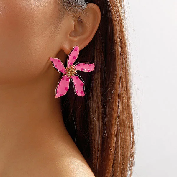 Polka Dot Pretty Flower-Shaped Earrings