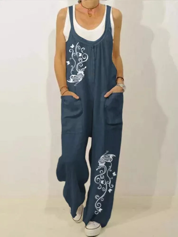 Butterfly Printed Sleeveless Casual Jumpsuit shopify Stunahome.com