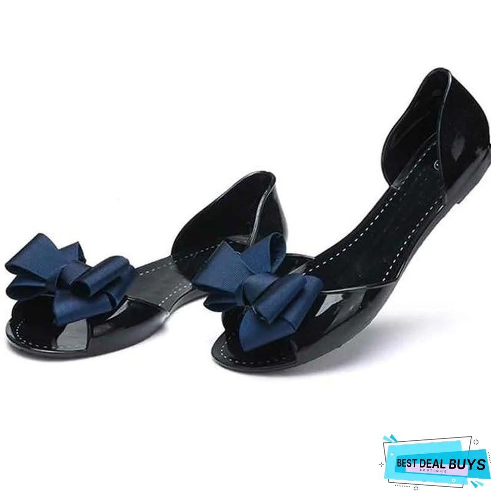 Women Flat Sandals Beach Jelly Shoes Bowtie Outdoor Slippers Slip On Shoes