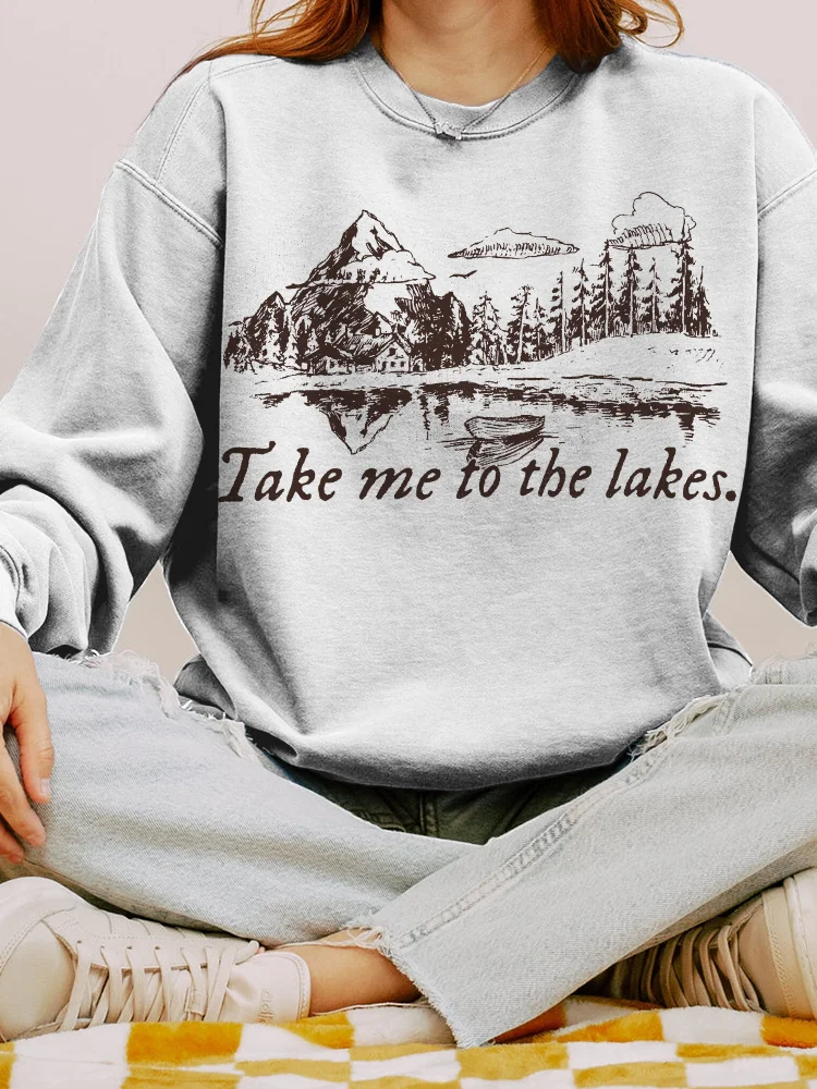 Folklore Take Me To The Lakes Graphic Vintage Sweatshirt