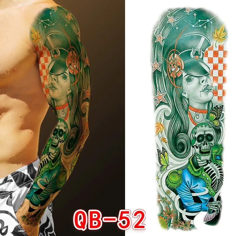 Sdrawing Men Temporary Tattoos Large Arm Sleeve Tattoo Sticker Dragon Tiger Fish Full Skull Totem Wolf Waterproof Fake Tattoo for Women