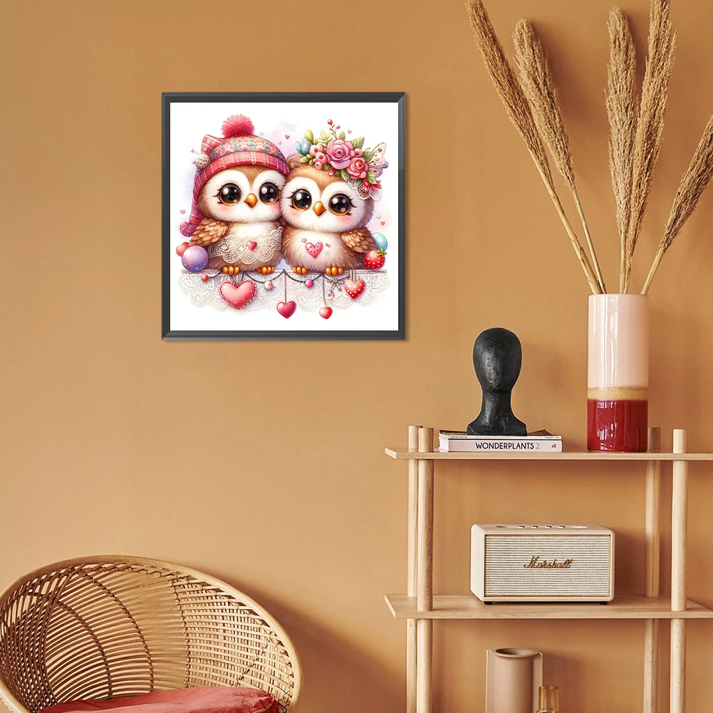 Diamond Painting - Full Round Drill - Cute Owl(Canvas|30*30cm)