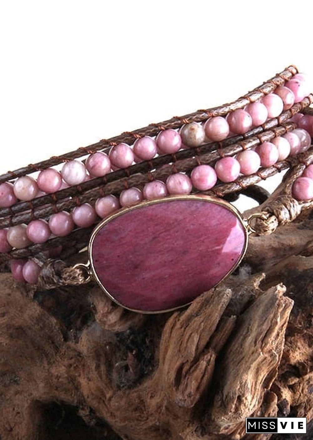 Boho Bracelet, RH 3 Layers Leather Wrap Bracelet, Natural Stones, Blue, Rose, Purple