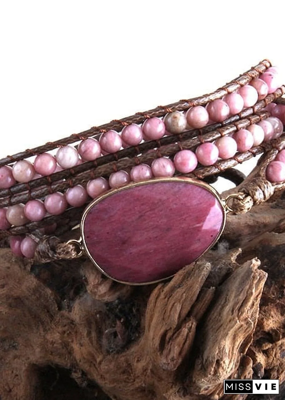 Boho Bracelet, RH 3 Layers Leather Wrap Bracelet, Natural Stones, Blue, Rose, Purple