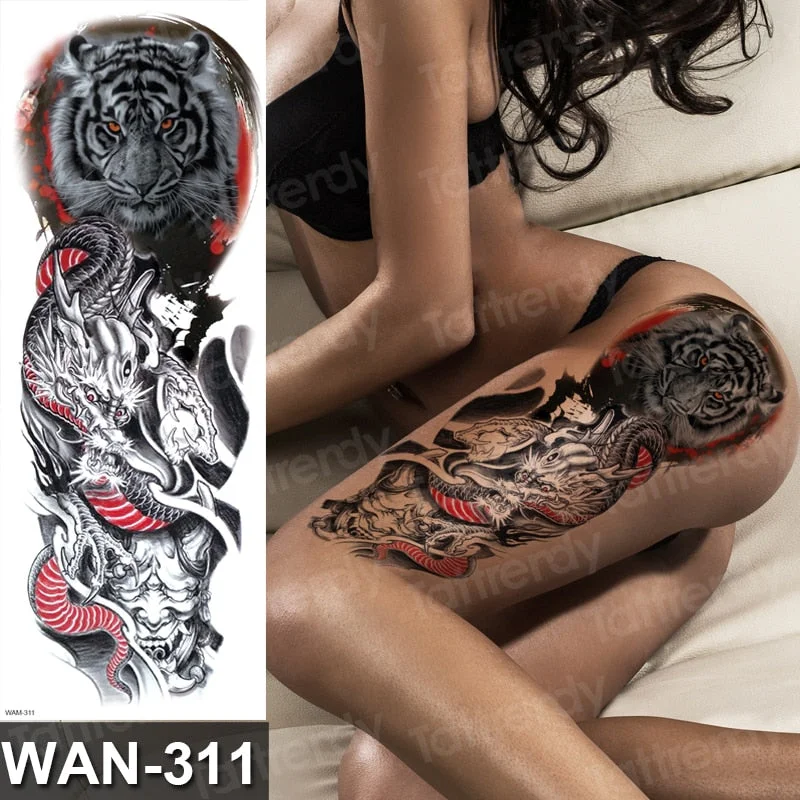 sexy fake tattoo for woman waterproof temporary tattoos large leg thigh body tattoo stickers peony lotus flowers fish dragon