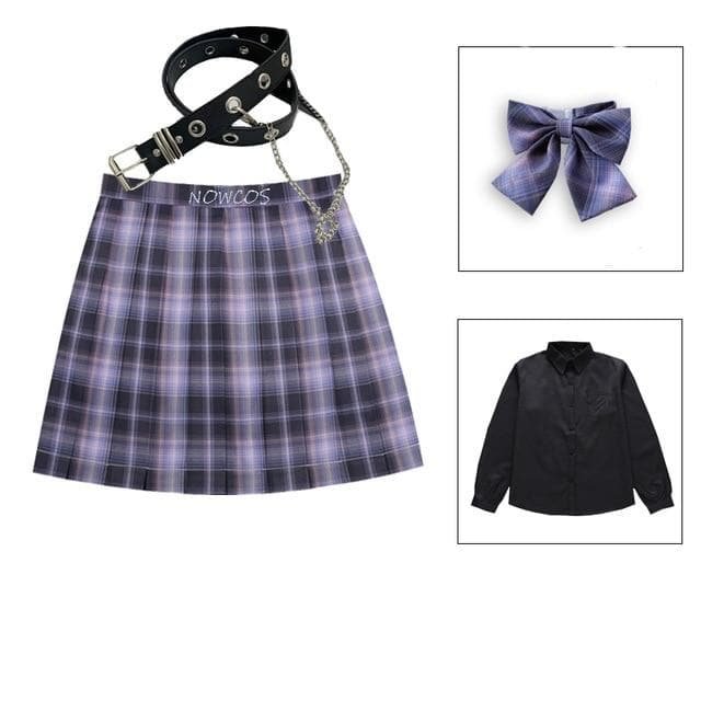 Long/Short Sleeve High Waist Plaid Pleated Skirts JK School Uniform SP15386