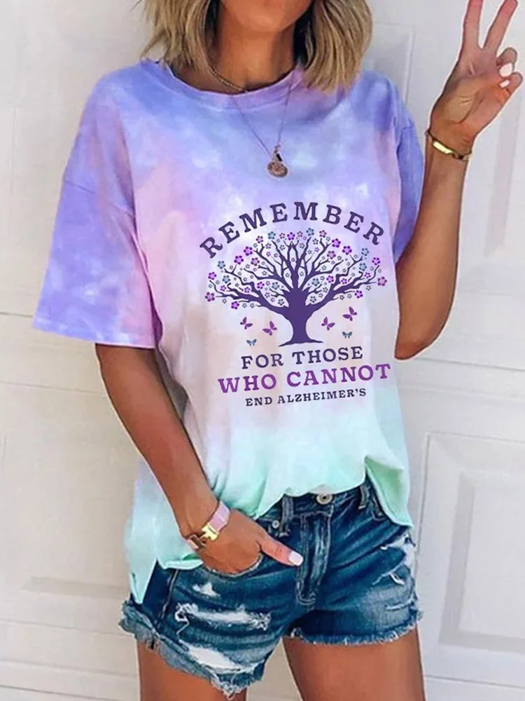 Women's Remember For Those Who Cannot Dementia Alzheimer's Disease Awareness printed T-shirt