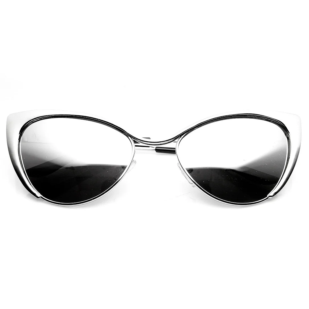 Womens Fashion Full Metal Color Mirrored Lens Cat Eye glasses