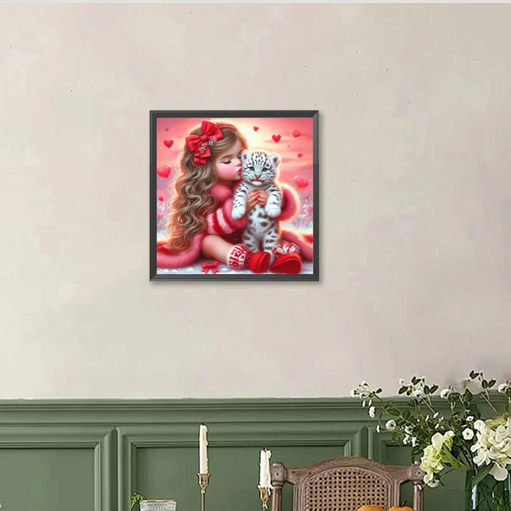 Diamond Painting - Full Round Drill - Loving Girl White Tiger(Canvas|40*40cm)