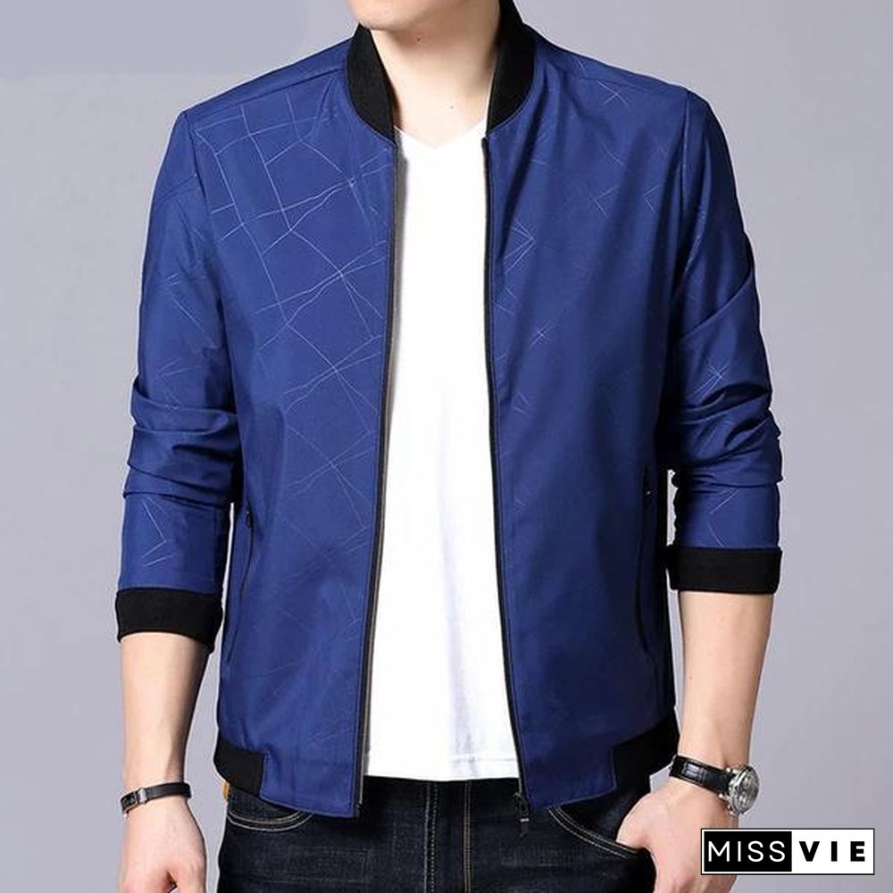 Men Brand Bomber Jacket Business Casual Stand Collar Coats New Zipper Rib sleeve Outerwear