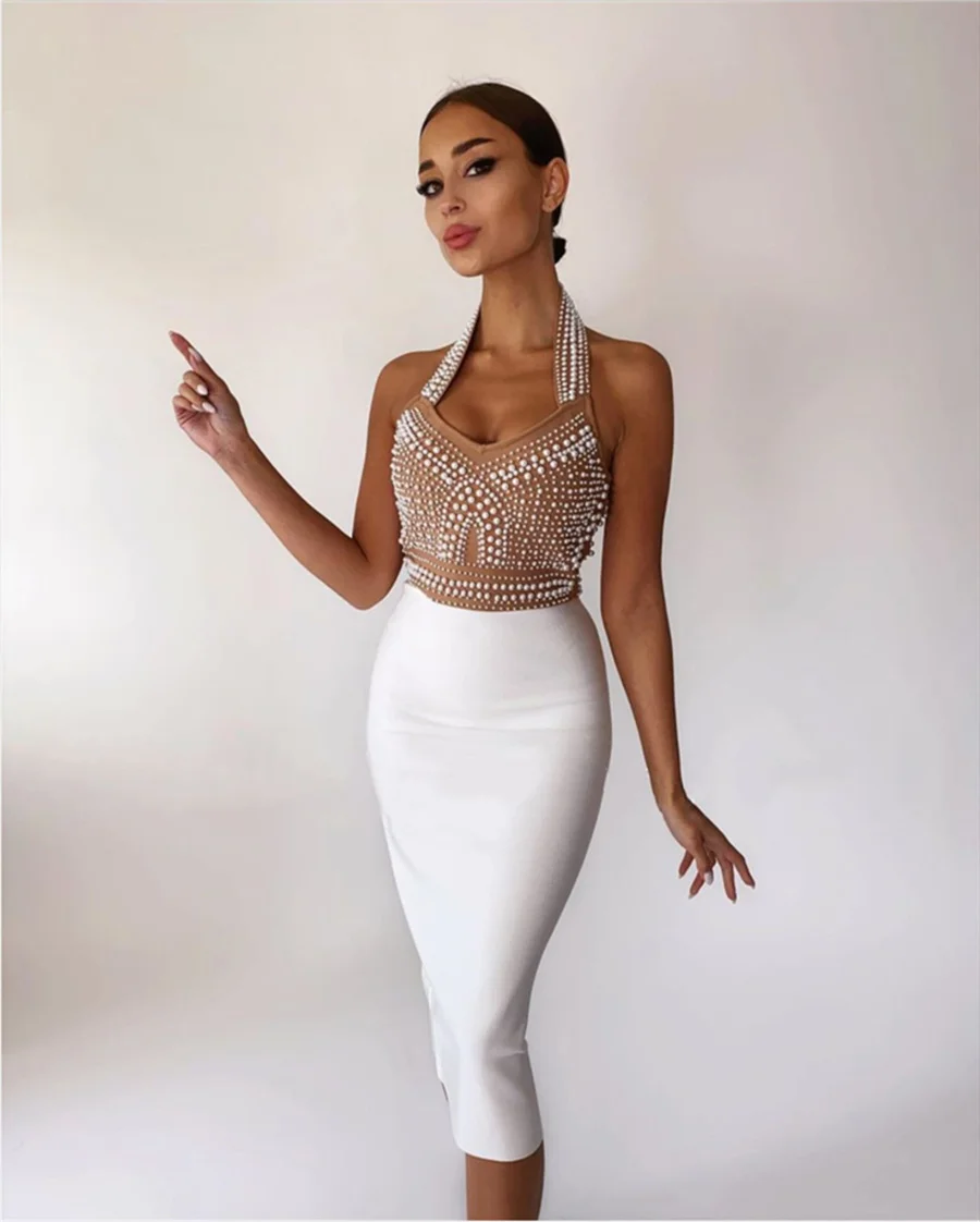 Brownm Explosion Suspension Dress Twist Dress Dress Dresses Sexy V-Neck Nail Pearl Long Elegant