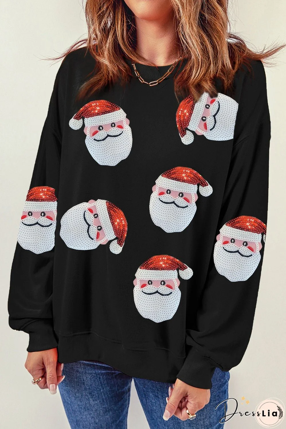 Black Santa Claus Sequin Graphic Sweatshirt