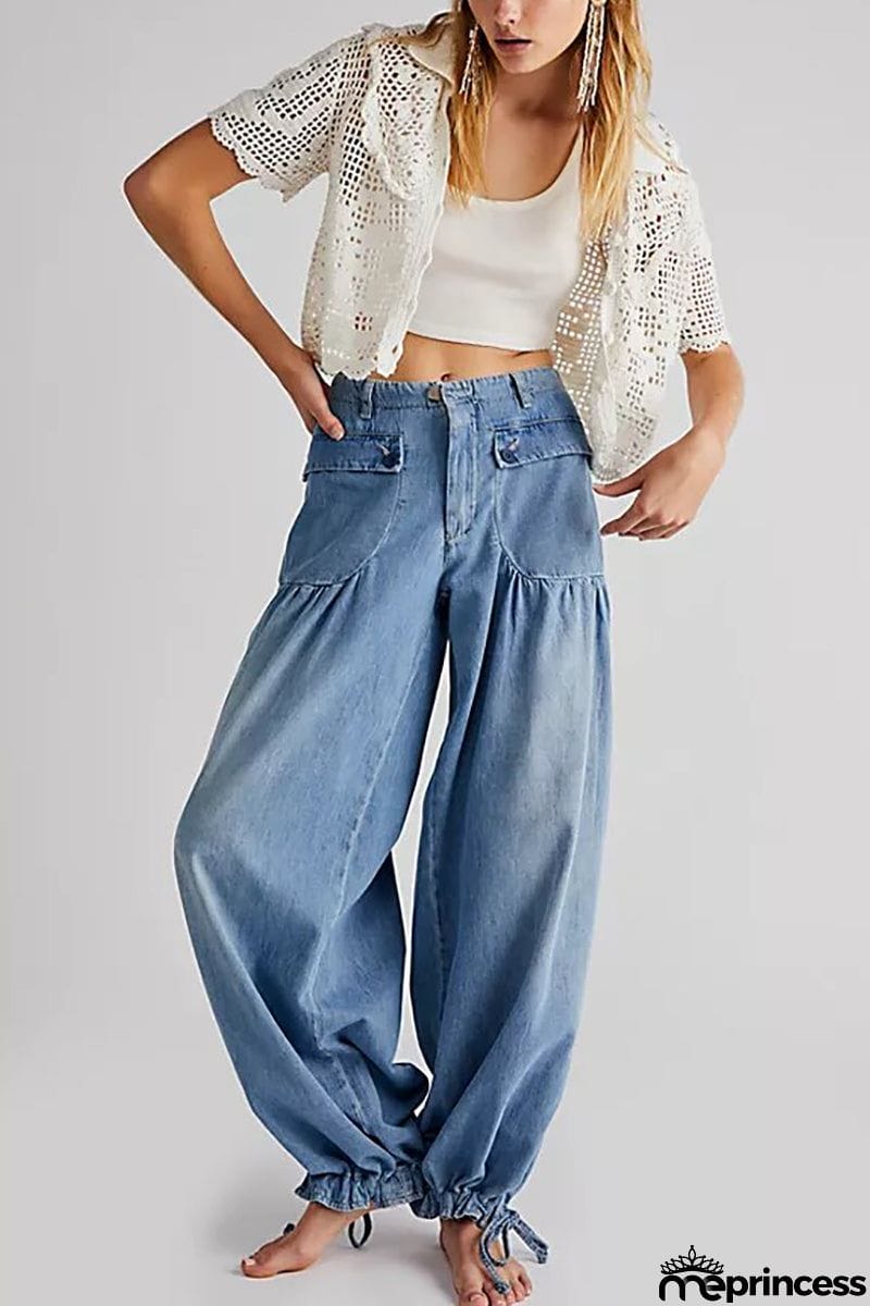 Pockets Drawstring Balloon Jeans