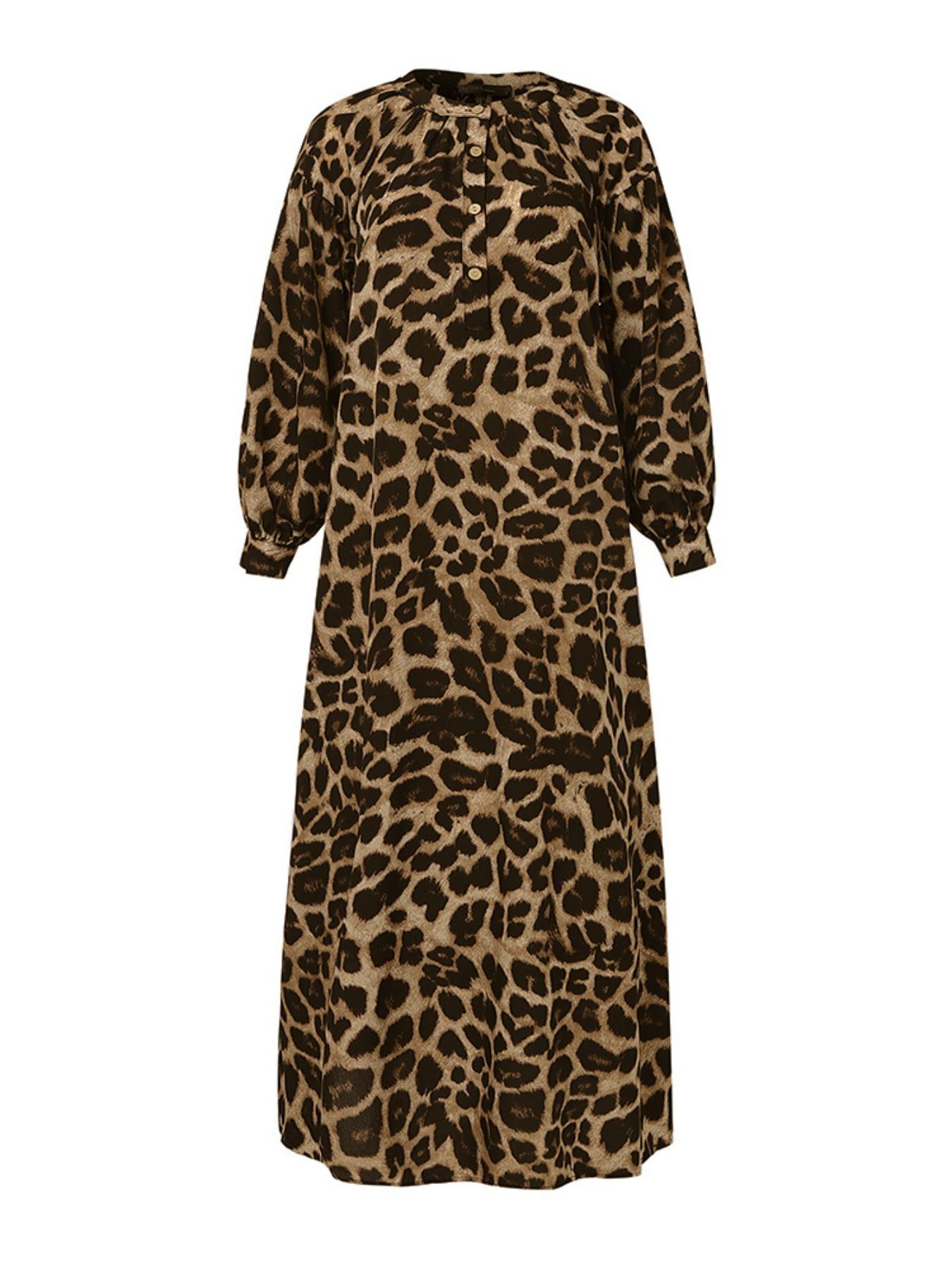 Women's Casual Boho All-Over Leopard Print Dress, Street Long Dress for Vacation Wear, Ladies Clothes for Daily Wear