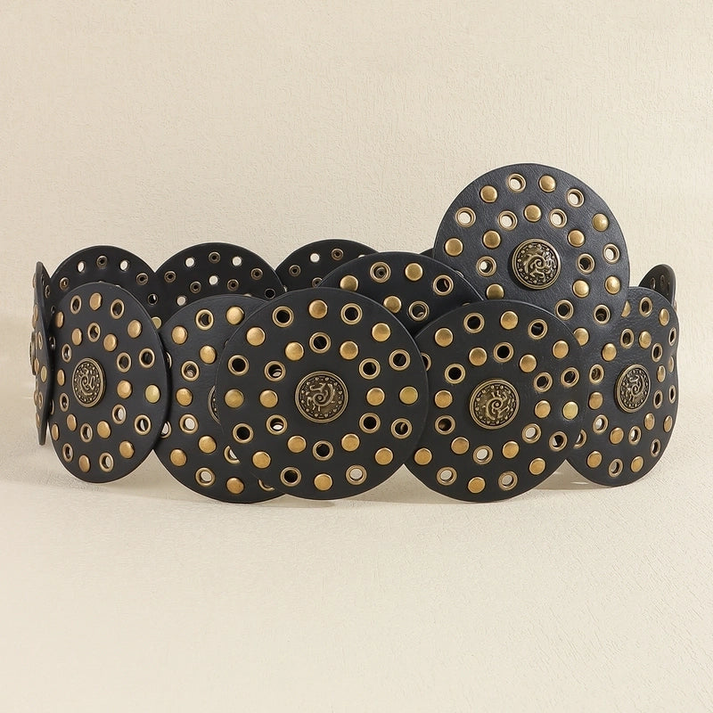 Casual Minimalist Classic Style Round Pu Leather Alloy Metal Button Women’s Leather Belts