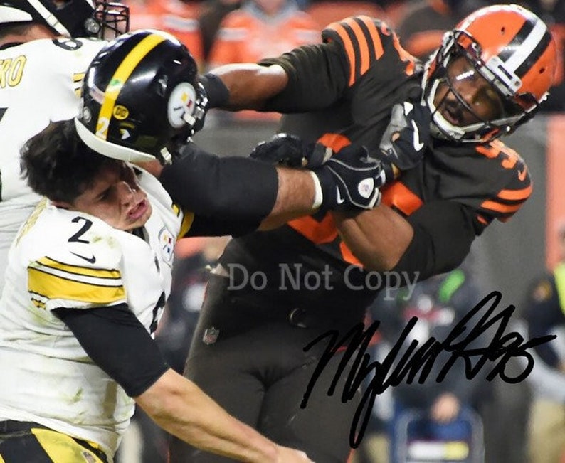 Myles Garrett Signed Photo Poster painting 8X10 rp Autographed Picture Mason Rudolph Helmet Fight Cleveland Browns