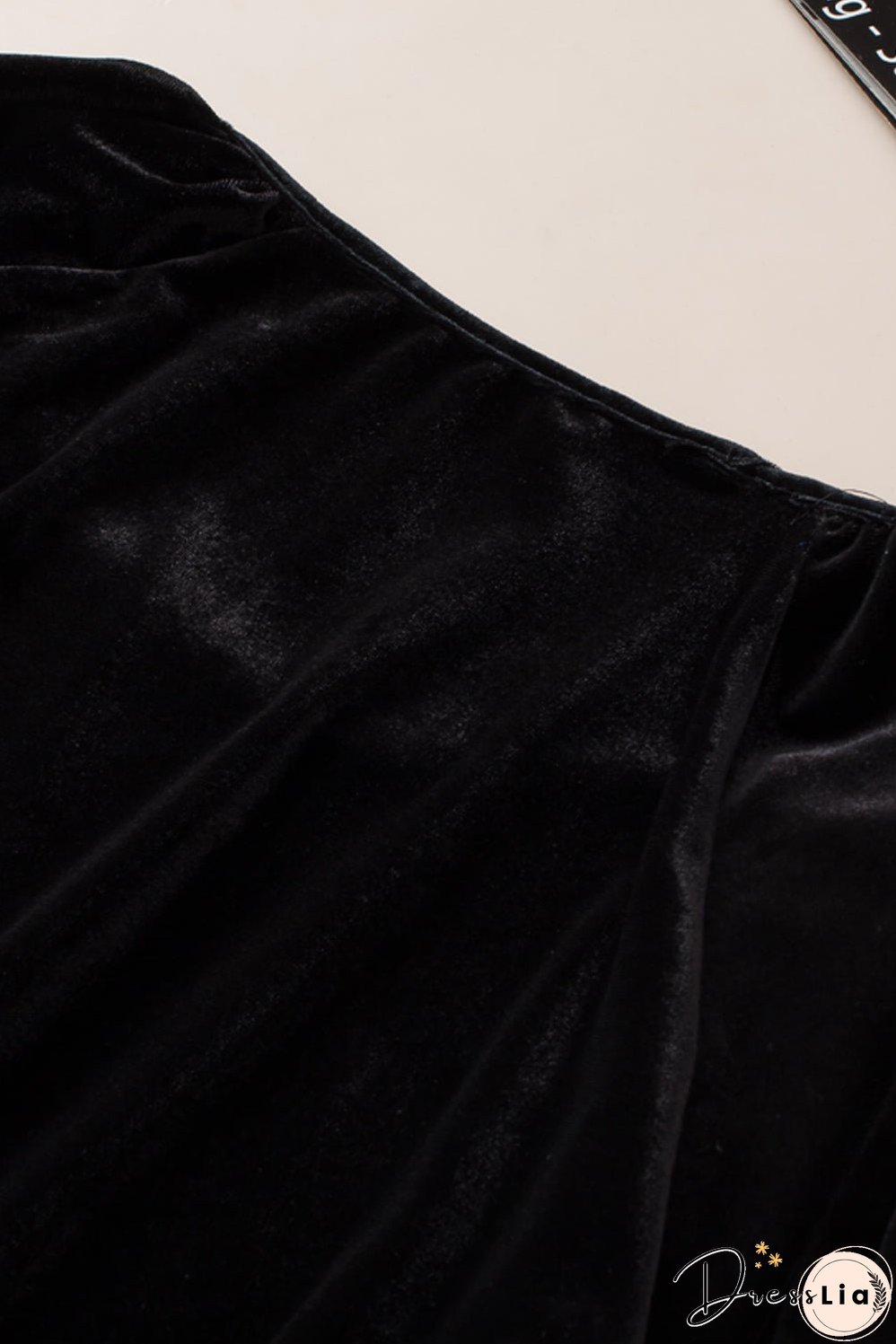 Black Pearl Embellished Puff Sleeve Velvet Plus Size Top