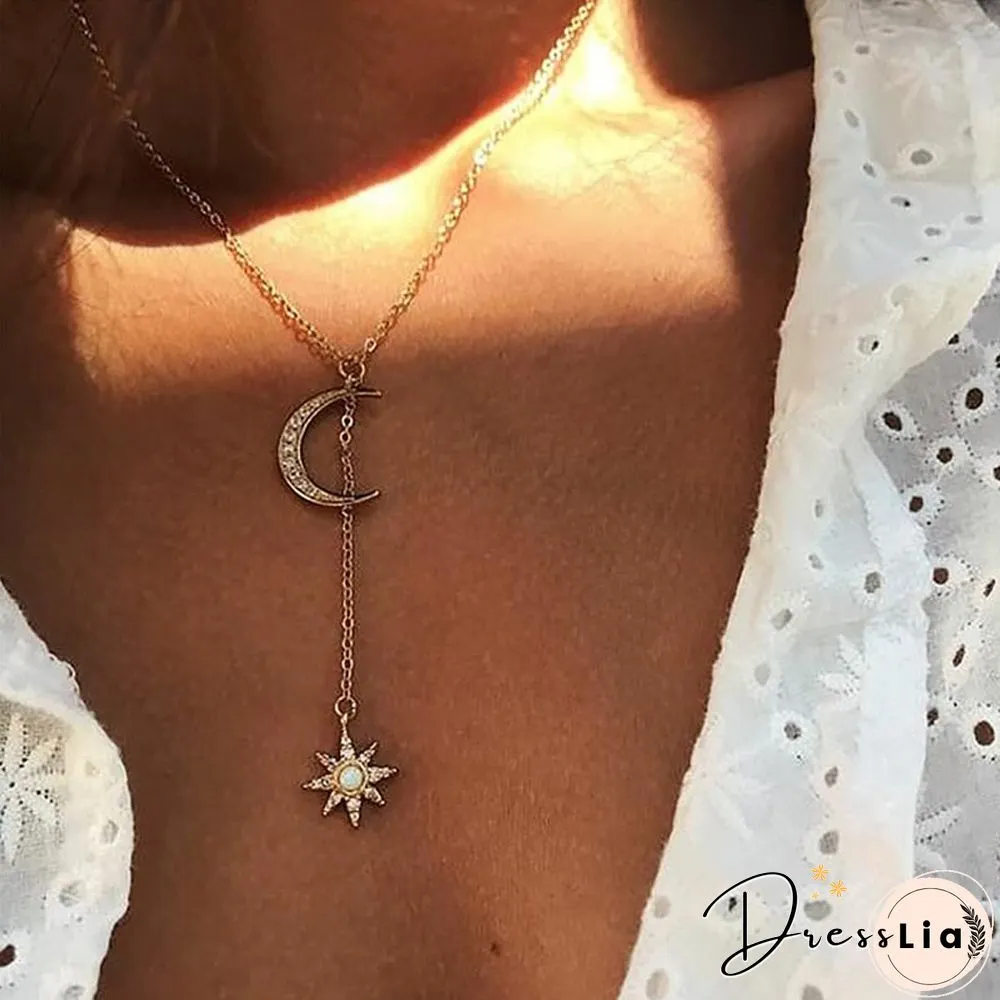 Multilayer Moon Alloy Metal Disc Gold Pendant For Women New Trend Female Jewelry Collar