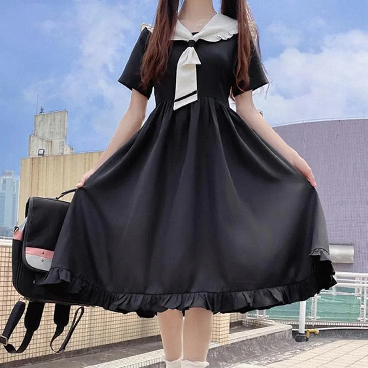 Sweet Cute Sailor Collar Black Lolita Dress SP16346
