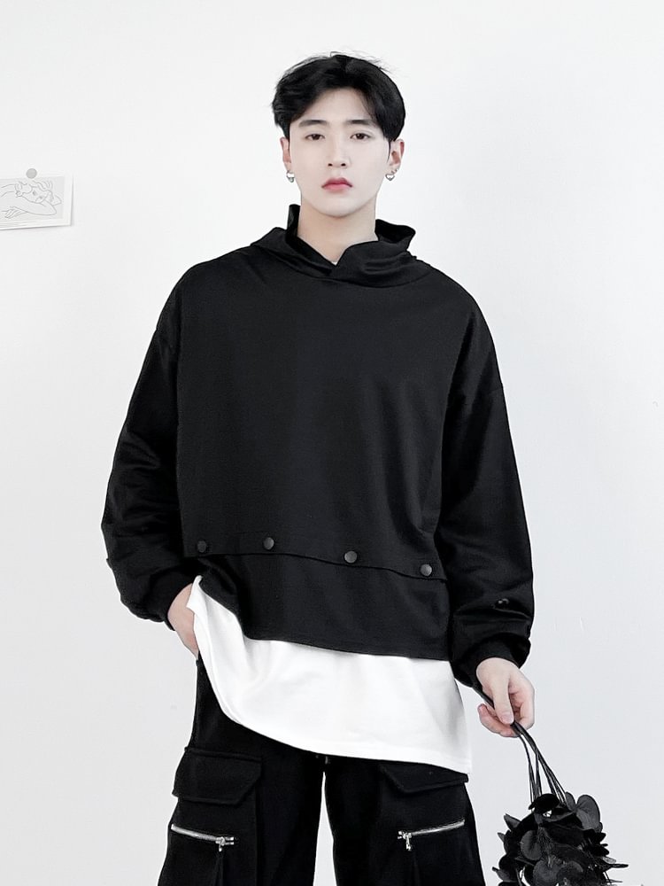 Dawfashion-Personalized Button-embellished Dolman Sleeves Loose Pullover Hooded Sweater-Yamamoto Diablo Clothing