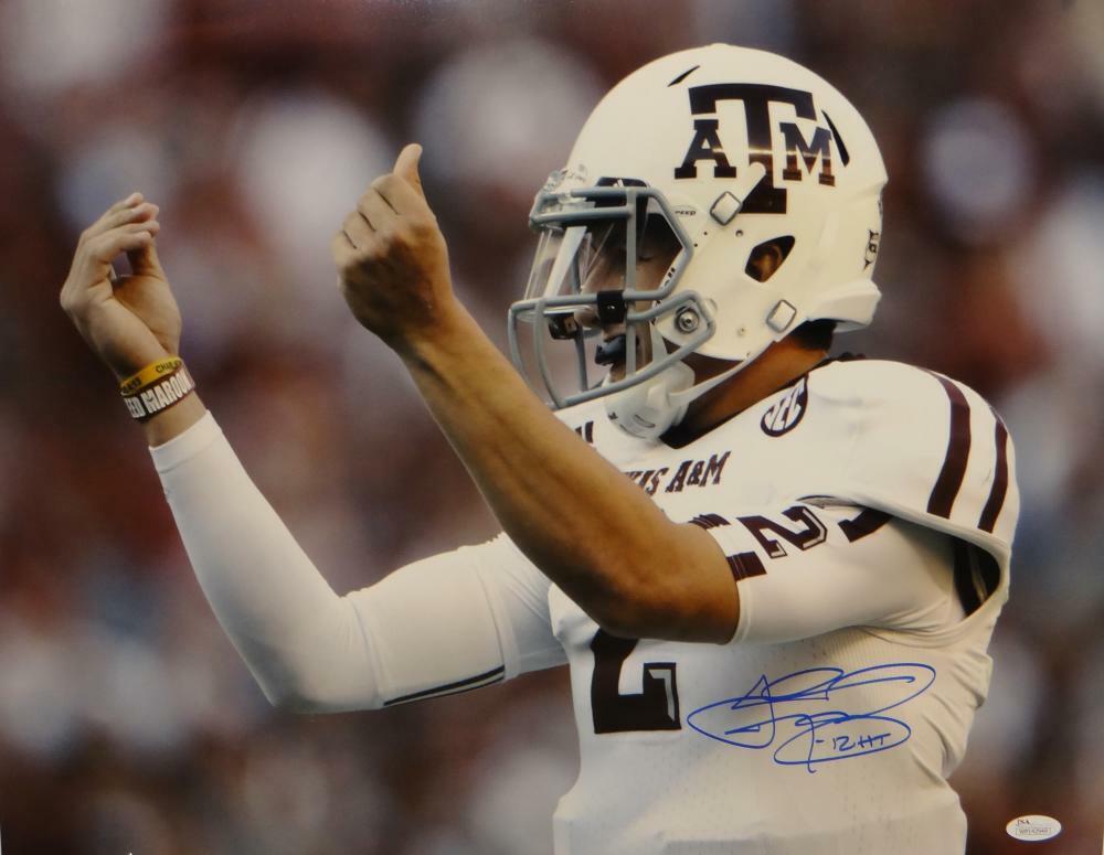 Johnny Manziel Autographed Texas A&M 16x20 Money Sign Photo Poster painting W/ HT- JSA W Auth